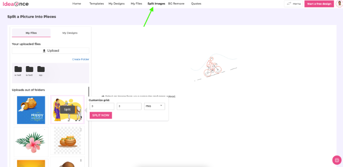 Can I split an image into row and column grids in IdeaOnce?