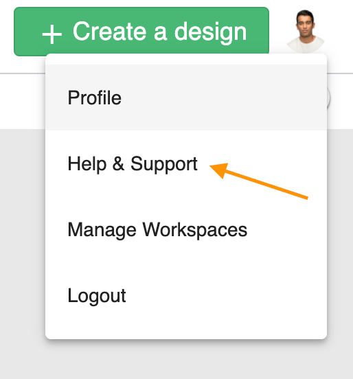 Help and support in the header avatar menu